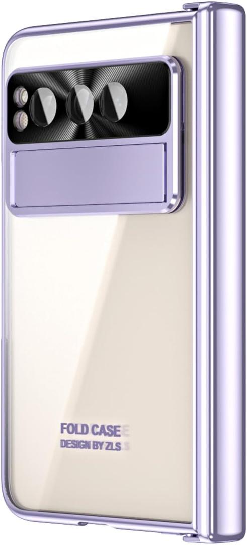 Pixel Fold Case, Clear PC Hinge Protection Case with Kickstand, Compatible with Google Pixel Fold 2023 (Purple)