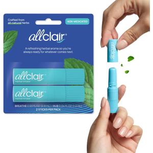 Allclair Nausea Relief Inhaler for Motion & Morning Sickness Fast-Acting, Non-Drowsy, Natural Alternative to Pills & Patches, Travel Essential (2 Inhalers)