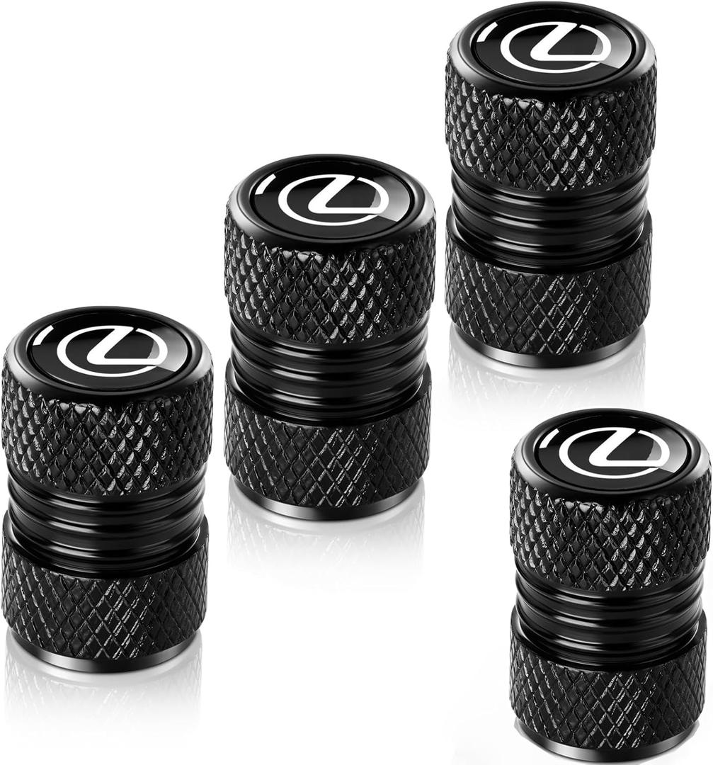 Tire Valve Stem Caps for Lexus ES350 GS350 GS300h GS450h is300 es350 ls460 rx350 NX300h Metal Car Wheel Air caps Auto Valve Stem Caps Accessories 4 Pcs Black