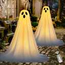 JOYIN 2 Pack 47'' Halloween Decorations Outdoor Light Up Ghost with Timer, Standing Ghost Halloween Decor with Warm String Light for Yard Porch Lawn Garden Party Supplies