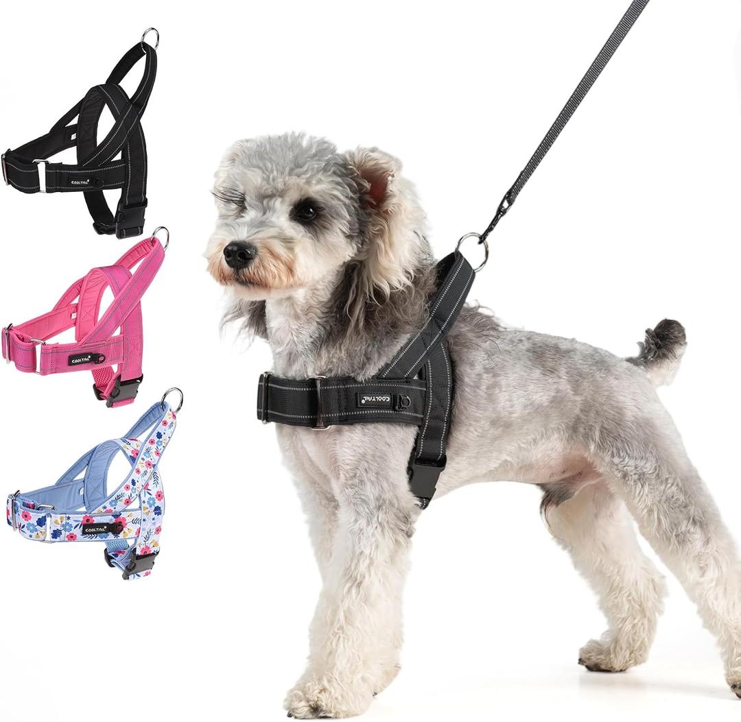 KOOLTAIL No Pull Harness Medium Size Dog with Handle, Easy Walk Puppy Vest Harness Neck & Chest Soft Paded Adjustable, Reflective Lightweight Escape Proof Breathable Mesh Pet Running Harness, Black M