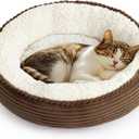 Love's cabin Round Donut Cat and Dog Cushion Bed, 20in Pet Bed for Cats or Small Dogs, Anti-Slip & Water-Resistant Bottom, Super Soft Durable Fabric Pet beds, Washable Luxury Cat Dog Bed Brown Stripe Size: 19.7"L x 19.7"W x 5.9"Th