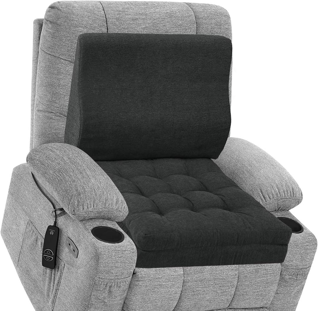 baibu Memory Foam Recliner Cushions with Lumbar Support Pillow Set for Elderly, 20x20x5 Inch Dual-Layer Design Non-Slip Recliner Seat Cushion & Back Support Pillow for Reduce Hip & Lumbar Pain, Black