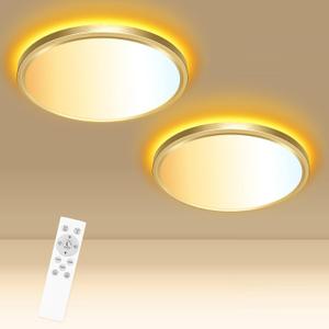 libtit 12 Inch Gold LED Ceiling Light with Night Light 1800K, 3000K/4000K/6500K Dimmable Flush Mount Lights with Remote Control, Low Profile Lighting Fixtures for Bedroom Bathroom Kitchen 2 Pack