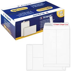 Xxcxpark 250 PCS 9x12 inches Security Catalog Envelopes Printable Self Seal Envelopes, Anti Tear White Kraft Envelopes for Invitation Cards, Pictures, Photos, Documents