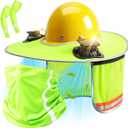 Hard Hat Sun Shade with Dual Solar Fans, Neck Cover & Arm Sleeves | Hard Hat Visor Sunshade Full Brim Set, Summer Protection Accessories for Construction, Gardening & Outdoor Work