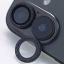 Camera Lens Protector for iPhone 16 / iPhone16 Plus Sparkling Glitter Tempered Glass Cover Metal Ring Bling Accessories (Black, for iPhone 16/16 Plus)