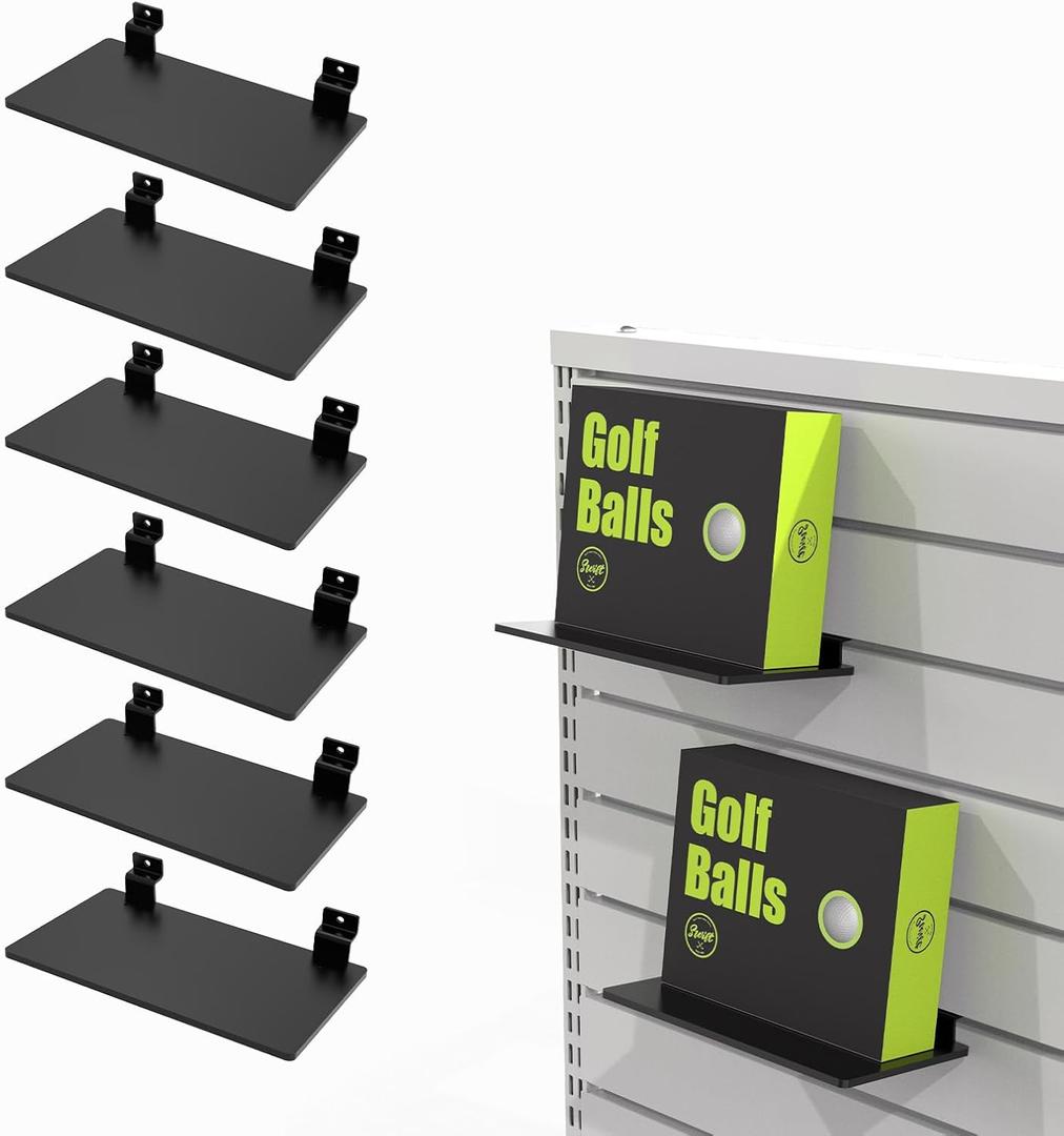 6 Packs Black Acrylic Slatwall Shelf, Shoe Store Fixture Shelf, Flat Display Shelves, Slat Wall Shelves, Slatwall Accessories, 8.2"x4.7", Black