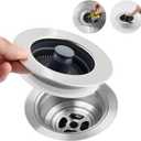 Hibbent 3 in 1 Kitchen Sink Drain Strainer, Stainless Steel Wrapped Shell Drain Stopper Combo, Pop Up Sink Stopper, Anti-Clogging Basket Strainer with Handle for US Standard 3-1/2" Drain