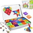 mini Magnetic Tiles,70pcs Travel Magnetic Tiles Set with Iron Box,Portable Magnetic Building Blocks for Kids Ages 3-8,STEM Montessori Educational Toys Gift for Boys & Girls