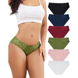 Aijolen Women's Cotton Bikini Panties Lace Cheeky Underwear for Women Breathable Soft Underwear Women Pack ,Small
