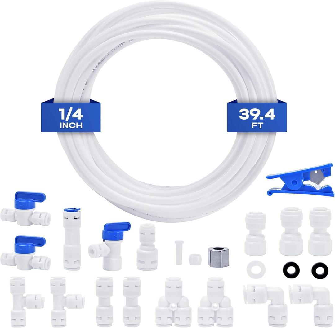 CNAODUN Refrigerator Water Line Kit - 1/4" OD 39.4ft Tubing, Ice Maker Kit With Quick Connect Fittings for Reverse Osmosis and Push To Connect Tube Fittings