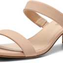 DREAM PAIRS Women's Two Strap Open Toe Low Block Chunky Heels Sandals Dress Pumps Casual Summer Mules Shoes, Size 8.5, Nude-nubuck