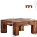 LUMTOK Wooden Square Coffee Table,35.5 inch Farmhouse Low Cocktail with Thick Base for Living Room (Rustic Brown)