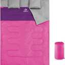 oaskys Double Sleeping Bag for Adults with 2 Pillows - Queen Size XL Waterproof Sleeping Bag for All Season Camping Hiking Backpacking 2 Person Sleeping Bags for Cold Weather & Warm (59in x 86.6", Pink)