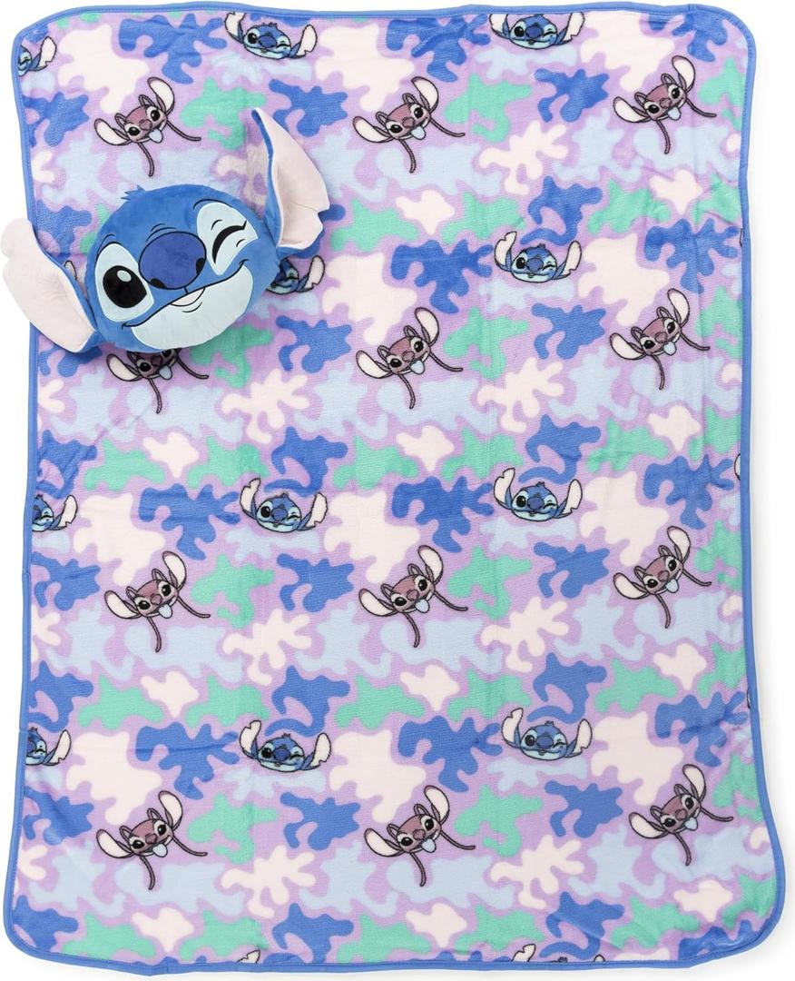 Jay Franco Disney Lilo and Stitch Nogginz Set - 40 x 50 Inch Blanket & Pillow, Kids Super Soft 2 Piece Nogginz Set