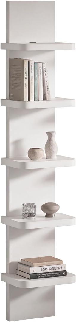 Versatile 5 Tier Wall Shelf Unit, Floating Shelves for Wall (Round Corner), Vertical Lack Wall Shelf for Bedroom, Vanity, Living Room, Home Decor Makeup Organizer Display, White