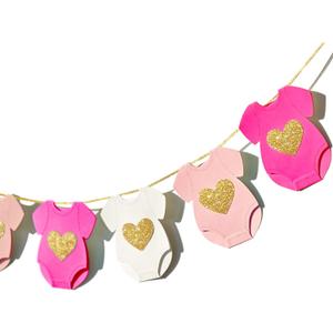 Pink Baby Shower Paper Garland Short-Sleeve Bodysuits Clothesline Garland Gender Reveal Birthday Banner Baby Outfit Paper Decorations 9 pcs