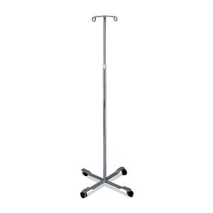 Medline 4 Leg IV Poles Stand, 2 Hook, 4 Caster, Chrome, 47 to 85" Adjustable Height