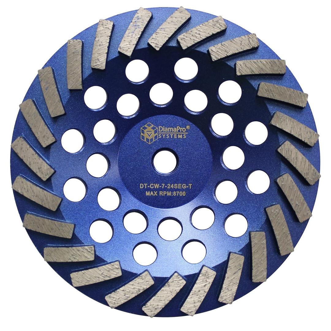 DT-CW-7-24SEG-T Threaded 7 Inch 24 Segment Turbo Concrete Grinding Cup Wheel for Grinding, Leveling, & Removing Glue/Coating