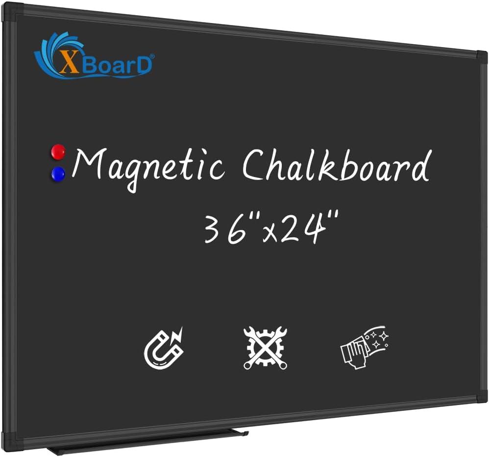XBoard Magnetic Chalkboard Blackboard 36 x 24, Chalkboard Signs with Black Aluminium Frame, Pin Collections