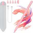 COO Stylus Pen for iPad 2018-2023 with Palm Rejection, 30Mins Fast Charging, iPad Pencil for iPad Pro 11/12.9in, iPad Air 3/4/5, iPad mini 5/6th, iPad 6/7/8/9/10 (Pink01 with grey pen plugs)