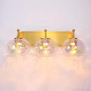 23" Brushed Gold Vanity Light Stained Hammered Glass Wall Sconce 3-Light Brass Wall Lamp for Hallway Living Room Stairwell Bathroom Over Mirror, Brass Gold, 3-Light 