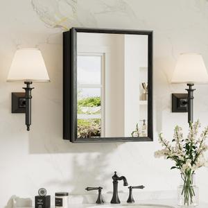 TokeShimi 14 x 18 Recessed Medicine Cabinet, Assembly Required, Black Bathroom Medicine Cabinet with Mirror, Stepless Adjustable Shelves, Tempered Glass, Beveled Aluminum Frame