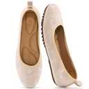 Ecetana Ballet Flats Shoes for Women: Dressy Casual Foldable Flats Comfortable Round Toe Slip On Loafers Beige