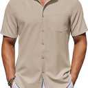 COOFANDY Mens Button Down Shirts Short Sleeve Stain Shield Dress Shirts Business Casual Shirt with Pocket, M, Khaki