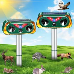 2026 Solar Ultrasonic Animal Repeller Outdoor with USB Charging, Flashing Lights & Motion Sensor Animal Deterrent Devices for Deer, Cat, Squirrel, Raccoon, Rabbit, Fox, Skunk Repellent for Yard Garden