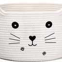 Zopeal Cat Basket Storage Woven Organizer with Ears Decorative Pet Toy Cute Cotton Rope Basket for Gift Cat Dog Toy Bin Nursery Room Kid (White, 13.7 x 7.8 Inch)
