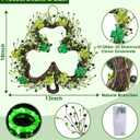 St Patricks Day Decorations, Shamrocks Wreath for Front Door, 20 Green Lights Timer Battery Operated 18 Inch 10 Shamrocks 162 Berries Battery Operated Spring Artificial Wreath St. Patrick's Day Decor