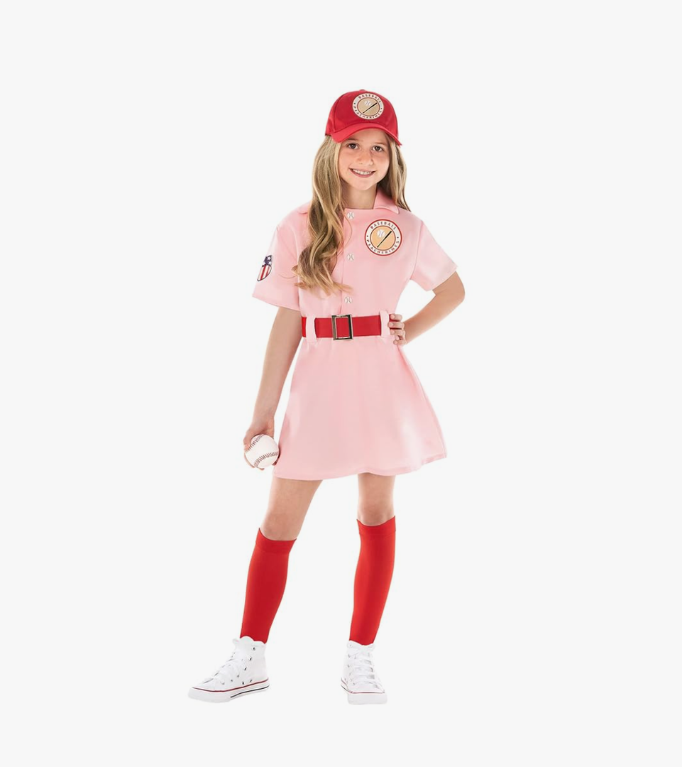 Morph - Pink Baseball Player Costume For Kids, Softball Halloween Costumes For Girls, Movie Character, Size S