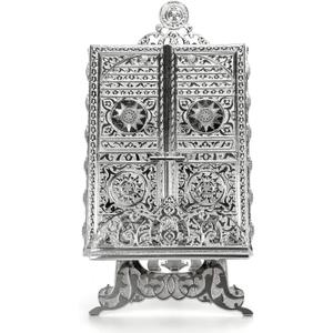 Ihvan Online Metal Quran Box With Stand, Kaaba Door Motif, Islamic Decorations for Home, Muslim Home & Table Decor, Perfect Gifts, Color: Silver