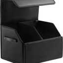 Fyzeoty Car Organizers for Trunk for Suv Sedan, Leather Storage Box,Magnetic Lid,Collapsible and Adjustable,16.5 inches (Medium, Black)
