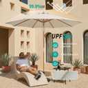 9FT/10FT Bamboo Patio Umbrella, Large Outdoor Umbrella with UPF 50+ Sun Protection, Rope Pulley Lift & Push-Button Tilt, 8-Rib Ventilated Canopy for Garden, Deck, Backyard & Outdoor Dining