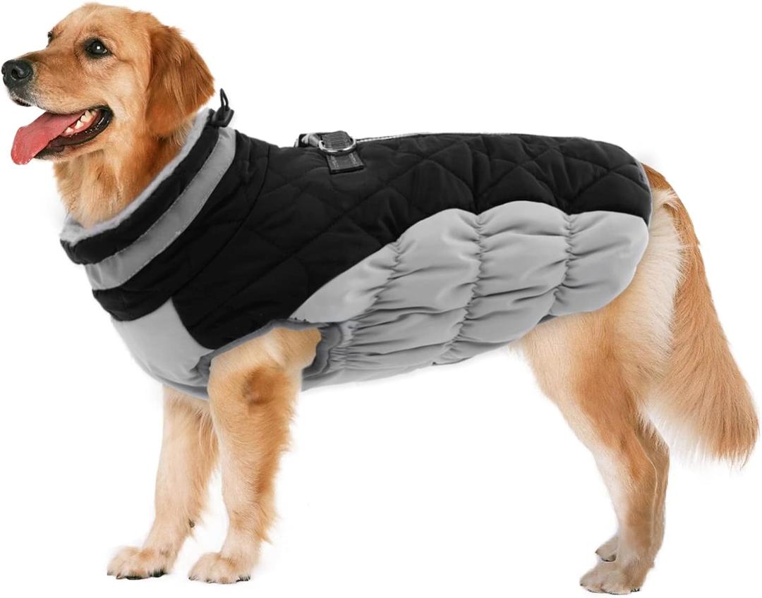 Lelepet Warm Winter Dog Coat - XX-Large, Waterproof, Windproof, Reflective, Fleece Vest with Turtleneck & Zipper - Coats for Large Dogs in Cold Weather, Black, 2XL (XX-Large, Black)