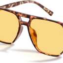 livho Vintage Aviator Blue Light Blocking Glasses, Fashion Oversized Frames with UV Protection Coating, Unisex Design (Leopard/Tortoise Night Vision Lenses)