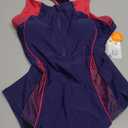 beautyin Women Front Zip One Piece Swimsuit Athletic Racerback Lap Bathing Suit (Medium, Hot Pink/Navy)