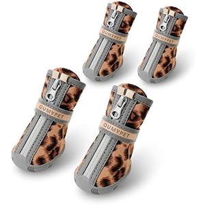 QUMY Dog Shoes for Small Dog, Puppy Dog Boots & Paw Protectors for Winter Snow Day, Summer Hot Pavement, Waterproof in Rainy Weather, Ourdoor Hiking, Indoor Hardfloor with Skid-Resistant Sole (size 1: 1.29"x0.98"(L*W), Leopard)