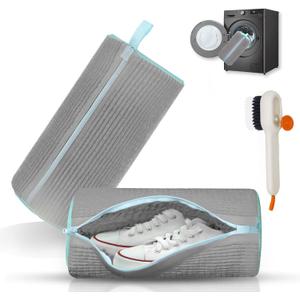 Shoe Washing Machine Bag -2Pcs Reusable Laundry Shoe Bag for Washer & Dryer, Durable Shoe Bag for Washing Machine, Fits All Shoe Types & Sizes,Grey,14.8 x 7.4inches