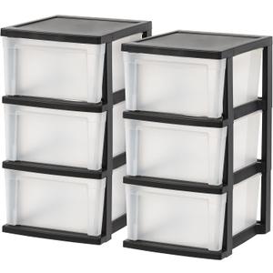 IRIS USA Plastic Drawer Storage Organizer, 3-Drawers, 2-Pack, for Classroom Art Craft Supplies, Bathroom Bedroom, Laundry Room, Black/Clear IRIS USA Plastic Drawer Storage Organizer, 3-Drawers, 2-Pack, for Classroom Art Craft Supplies, Bathroom Bedroom, Laundry Room, Black/Clear