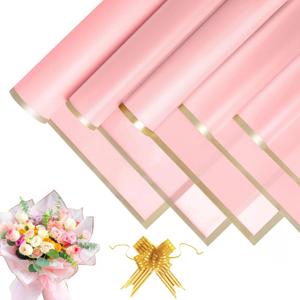16 Sheets Flower Wrapping Paper - Flower Bouquet Wrapping Paper with Ribbon, Waterproof Flower Paper Wrap for Wedding, Birthday, Flower Shop, DIY Craft (Pink, 22.8''x22.8'')