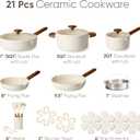 CAROTE 21pcs Cookware Set Nonstick Pots and Pans Set, Ceramic Cookware Set Induction Cookware, Non toxic Healthy Non Stick Kitchen Cooking Set, PFAS PTFE Free, White