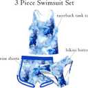 Enlifety 8-18T Girls 3 Piece Tankini Swimsuit Racerback Bathing Suit with Shorts & Briefs (12-13 Years, Blue Marble)