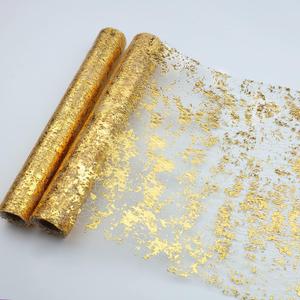 4 Pack Snowkingdom 2 Pieces Gold Table Runner, Sequin Glitter Foil Metallic Thin Mesh Runner Roll 11"x108", Gold Table Decorations for Event Party, Wedding, Birthday Party, Christmas