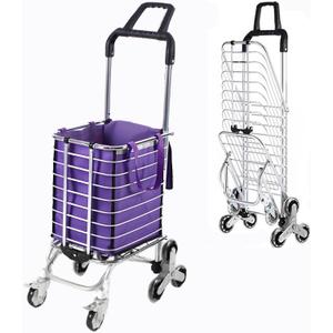 Folding Shopping Cart Removable Bag Urban Stair Climbing Cart Grocery for Beach/Picnic/Fishing(35L, Purple)
