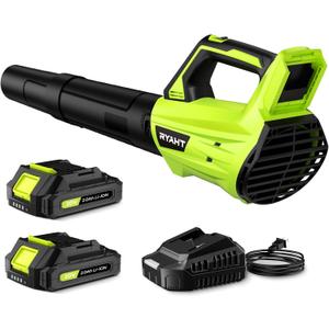 Leaf Blower Cordless, Leaf Blower with Battery and Charger - 2 Speed Modes, 2 Batteries, 20V Powerful Lightweight Electric Blowers for Blowing Leaves, Lawn Care, Patio Cleaning and Dust, Green