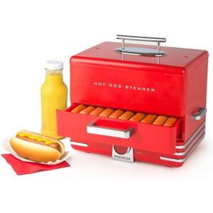 Nostalgia Extra Large Diner-Style Steamer 20 Hot Dogs and 6 Bun Capacity, Perfect for Breakfast Sausages, Brats, Vegetables, Fish